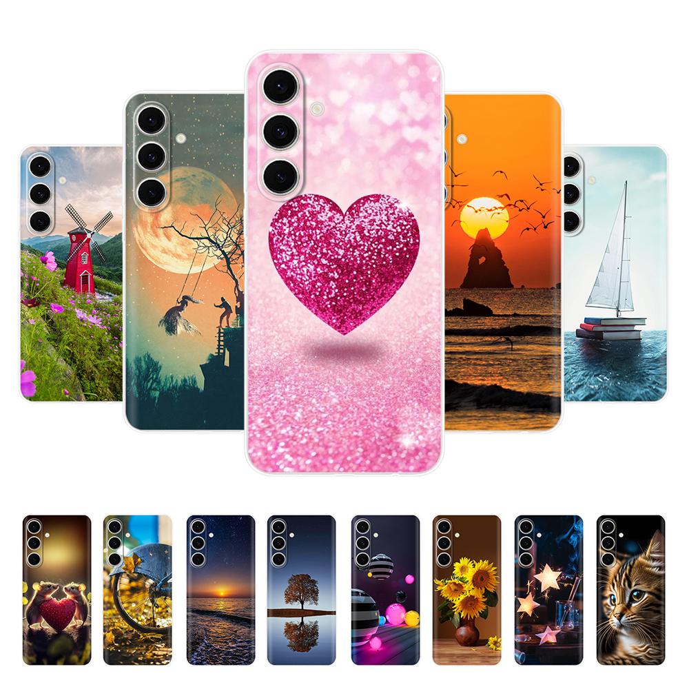 For Samsung S24 FE Case Stylish Flowers Painted Cover Clear Silicone Phone Case for Samsung Galaxy S24 S24FE Soft Shell Fundas