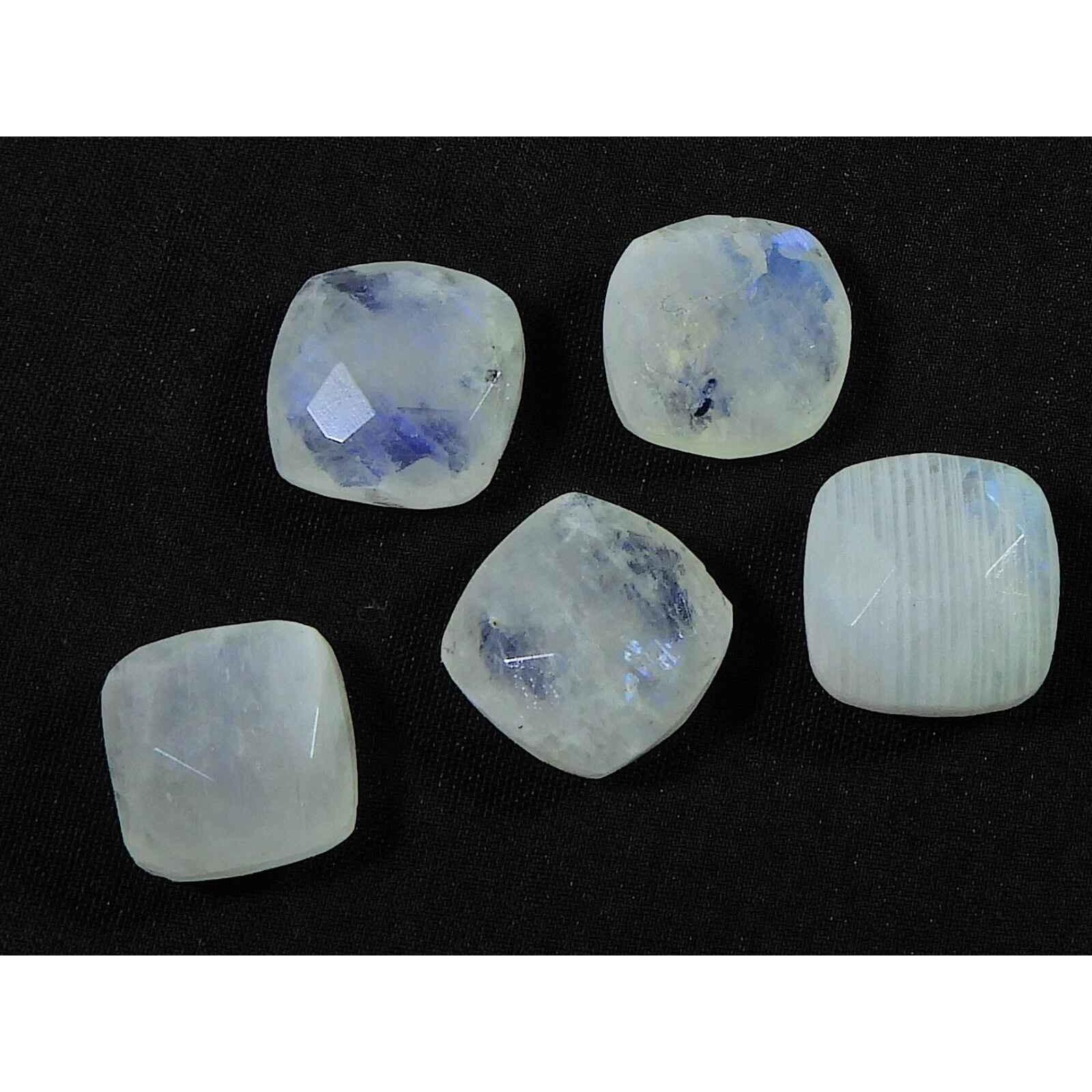 

12X12MM Natural Rainbow Moonstone Briolite Square Cut Gemstone 5 Pcs Lot RML-921