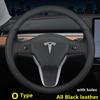 Nappa Leather Car Steering Wheel Cover For Model 3 Y S X 2019 - 2025 4 Seasons 36-38 CM Black Auto Interior Accessories
