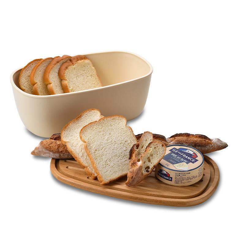 Large Capacity Food-Grade Bread Organizer with Wooden Lid