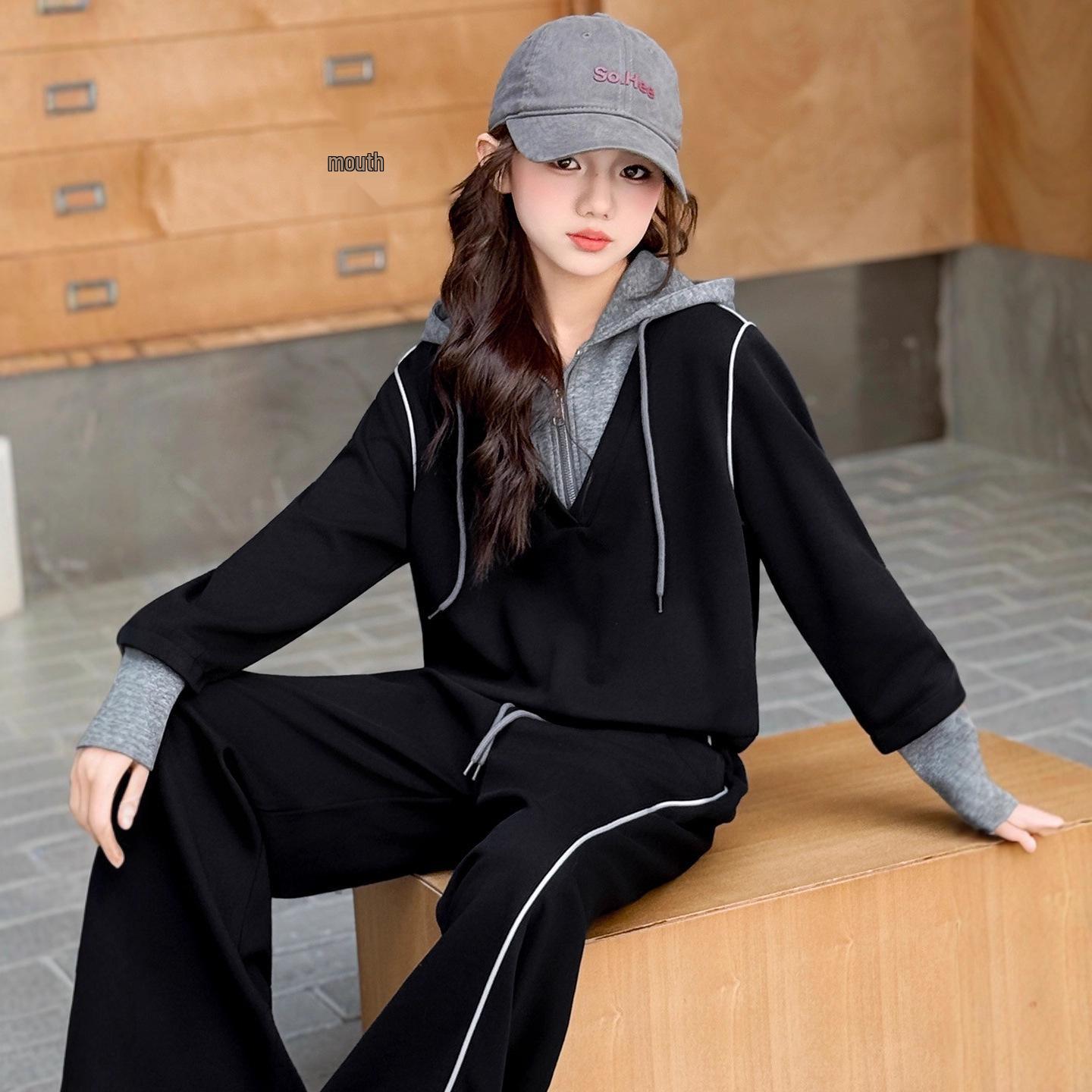 

Девичья вышитая куртка из стираного хлопка в корейском стиле и повседневный унисекс костюм-двойка 170 cm