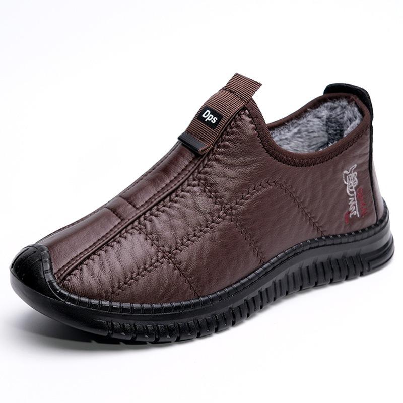 Men's New Winter Snow Boots, Plus Size Waterproof Slip-On Fleece Lined Thickened Cotton Boots, Warm Casual Shoes for Elderly Men