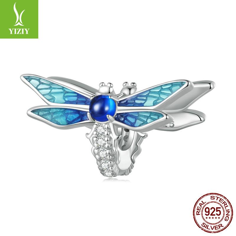 925 Silver Beads Creative Blue-Green Bird Butterfly Insect Spring Series Diy Beaded Bracelet Accessories