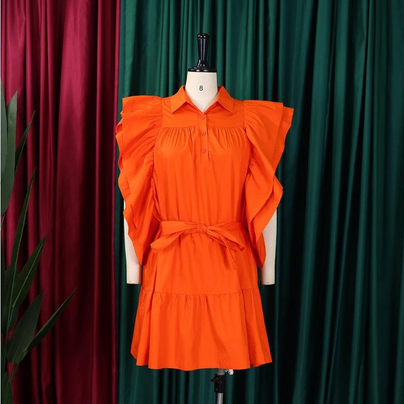 Damen Große Größen Mode Umlegekragen Fledermausärmel Einfarbig A-Linie Kurzes Kleid