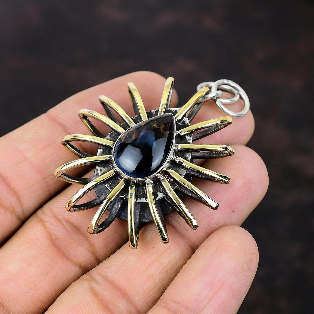 Pietersite Pendant Gemstone Jewelry 925 Sterling Silver Pendant Handmade Cage Jewelry 18K Gold Plated Pendant Gift For Friend Decent Pendant