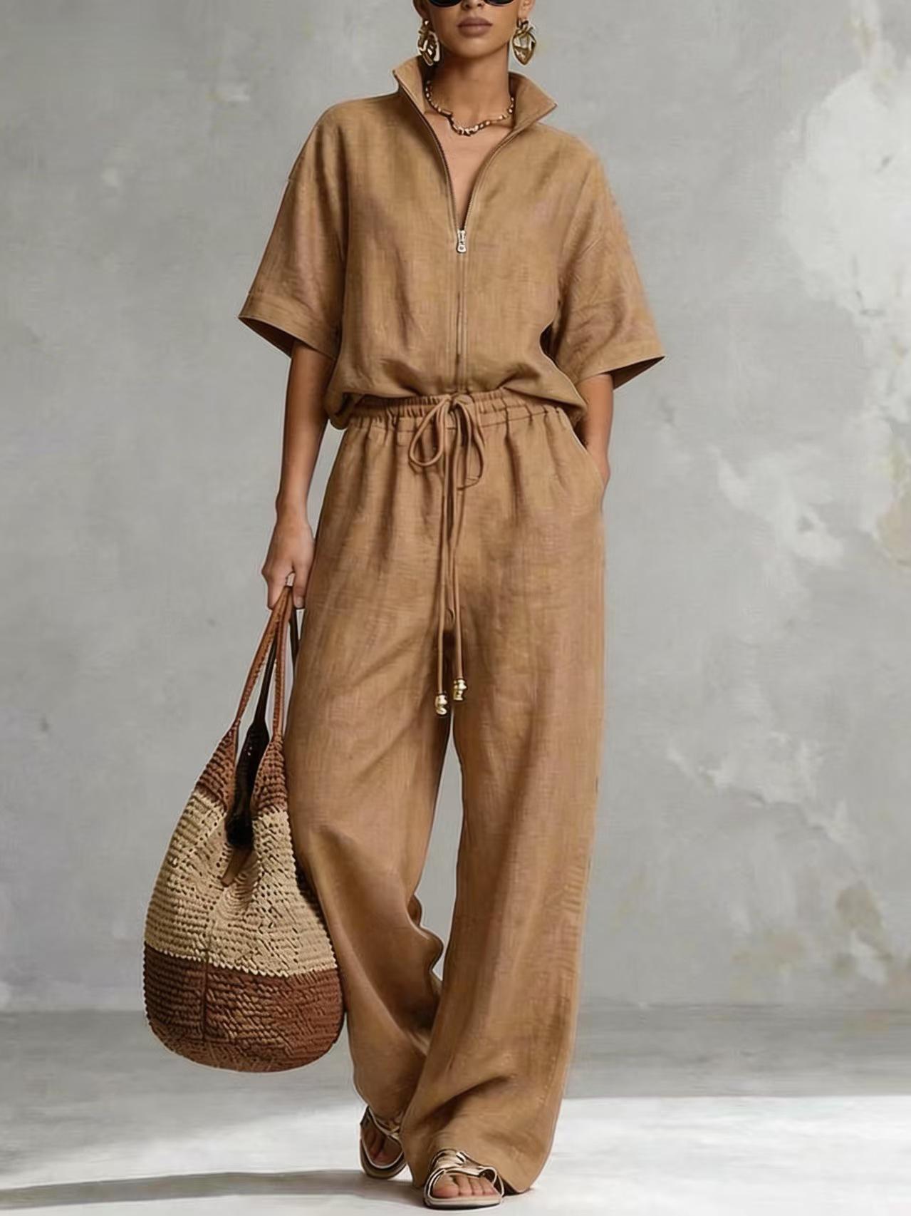 2026 Spot New Summer European and American Cross-border Women s Cotton and Linen Fashion Casual Suit S
