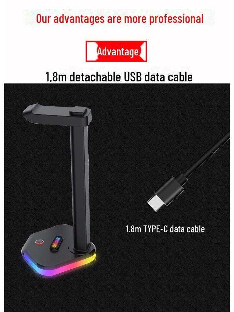 Černý svítící herní stojan na sluchátka - multifunkční stolní počítač nezbytný