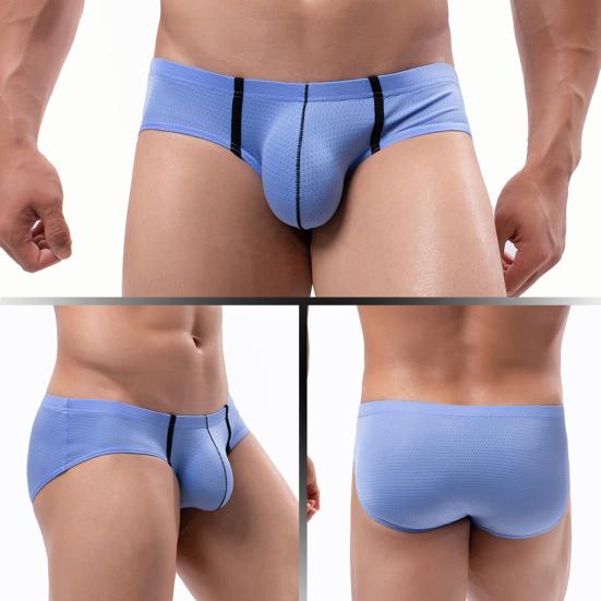 Men Briefs Sexy Low-rise U-Convex Soft Breathable Mesh Panties Patchwork Color Slim Fit Elastic Underwear Daily Wear