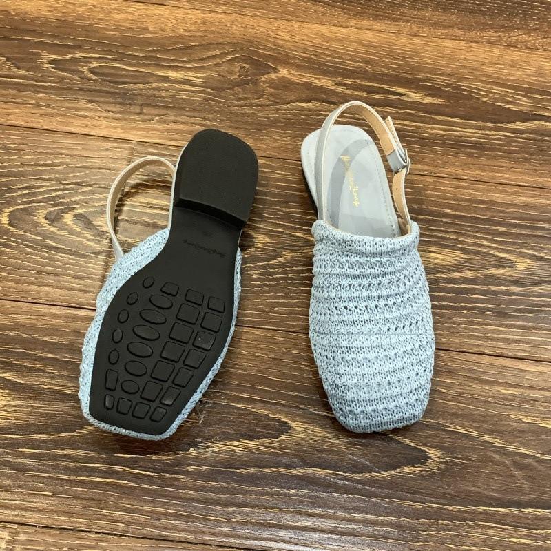 Fashion 2025 Summer Beige Heeled Sandals Straw Shoes Women Shallow Mouth Buckle Strap Black Handmade Fashion Closed Block Flat Open Comf