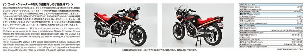 Aoshima Bunka Kyozai Scale The Bike Series 22 Honda MC08 VT250F 1984 Plastic Model 1/12 No.