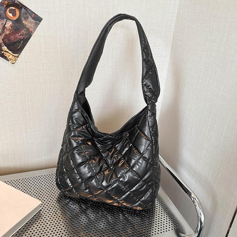 Pufferskulderveske for kvinner Dundynebomullspolstret totebag Boblehåndveske Lommebok Stor shopperbag