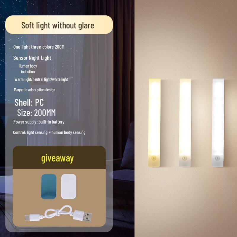 Intelligentes induktives wiederaufladbares LED-Nachtlicht für Treppen, Schränke und Flure