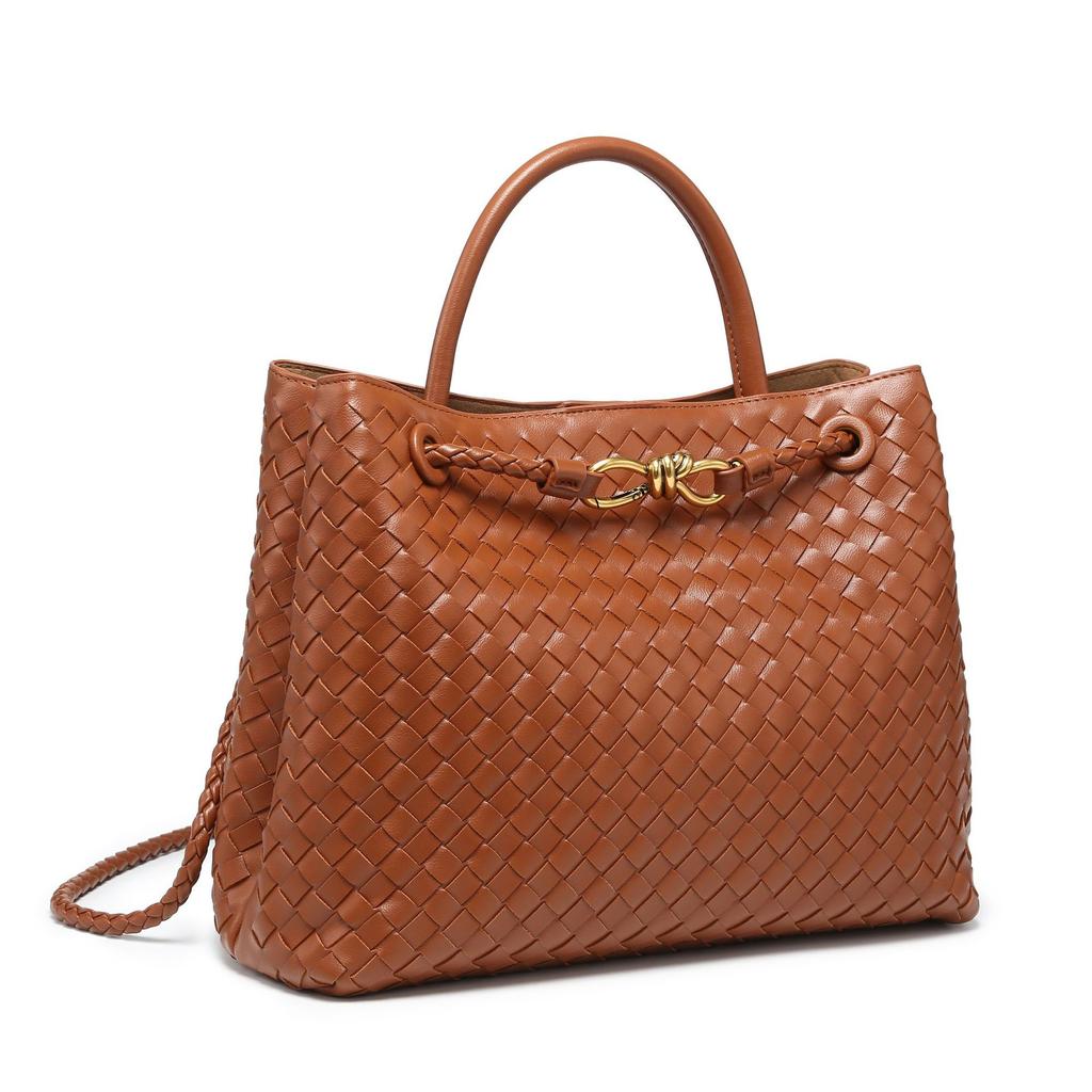 Handmade woven bag Metal butterfly buckle shoulder bag Large capacity handbag Crossbody