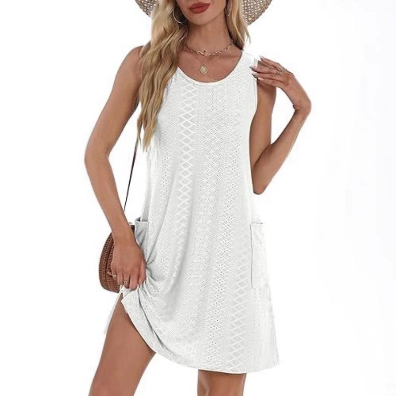 Women's Print Casual Sleeveless Vest Pocket Dress