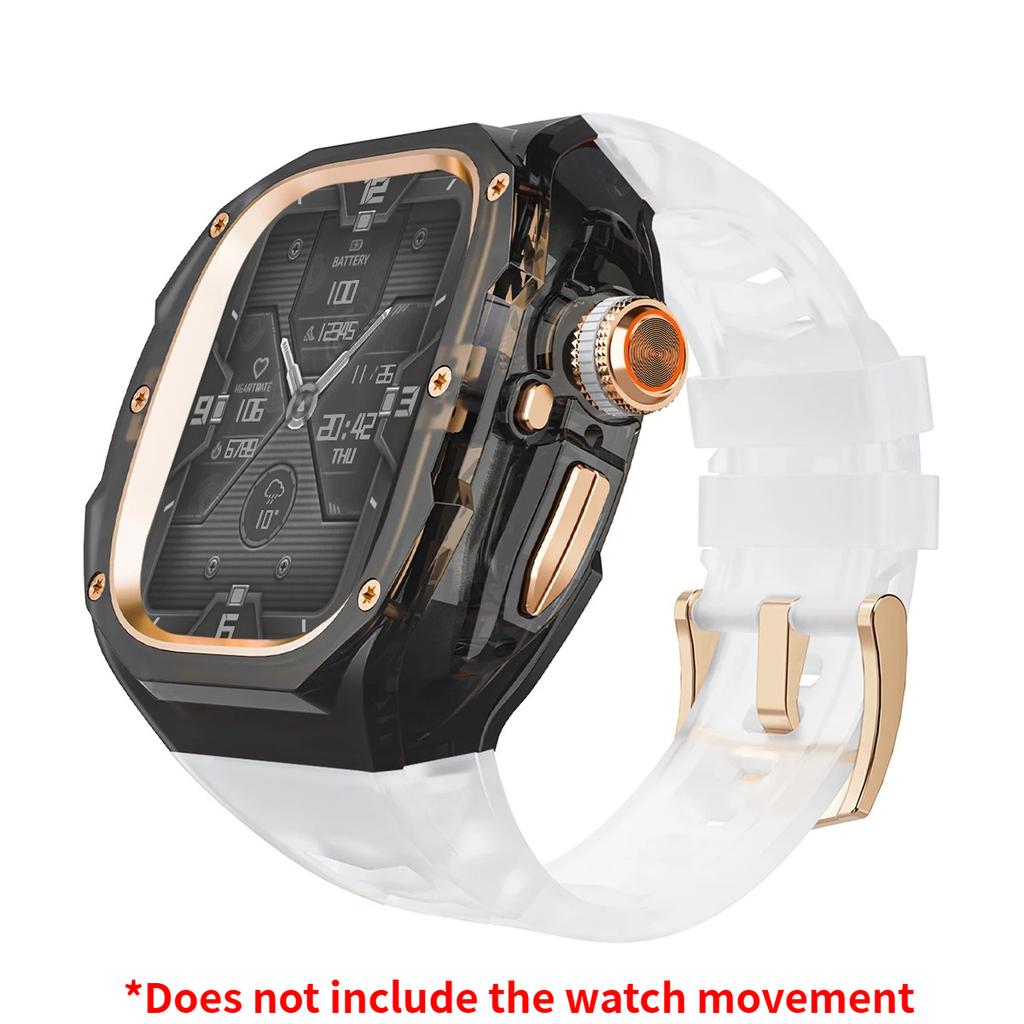 Prabangus modifikacijų rinkinys Apple watch Ultra 3/2/1 49mm Sportinis guminis dirželis+Dėklas Iwatch ultra 49mm Skaidrus Glacier dėklas Modifikavimo rinkinys