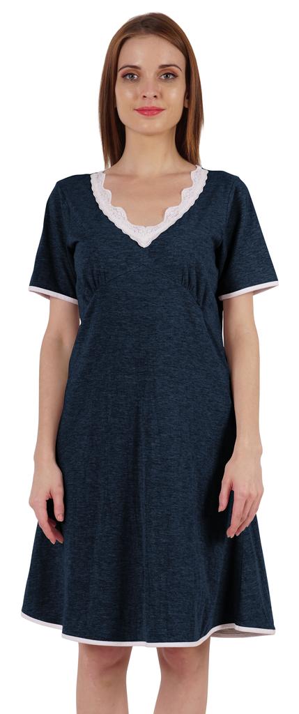 Inkmeso Solid Nightgown Dress For Women Nightwear Lace Short Sleeve Loungewear