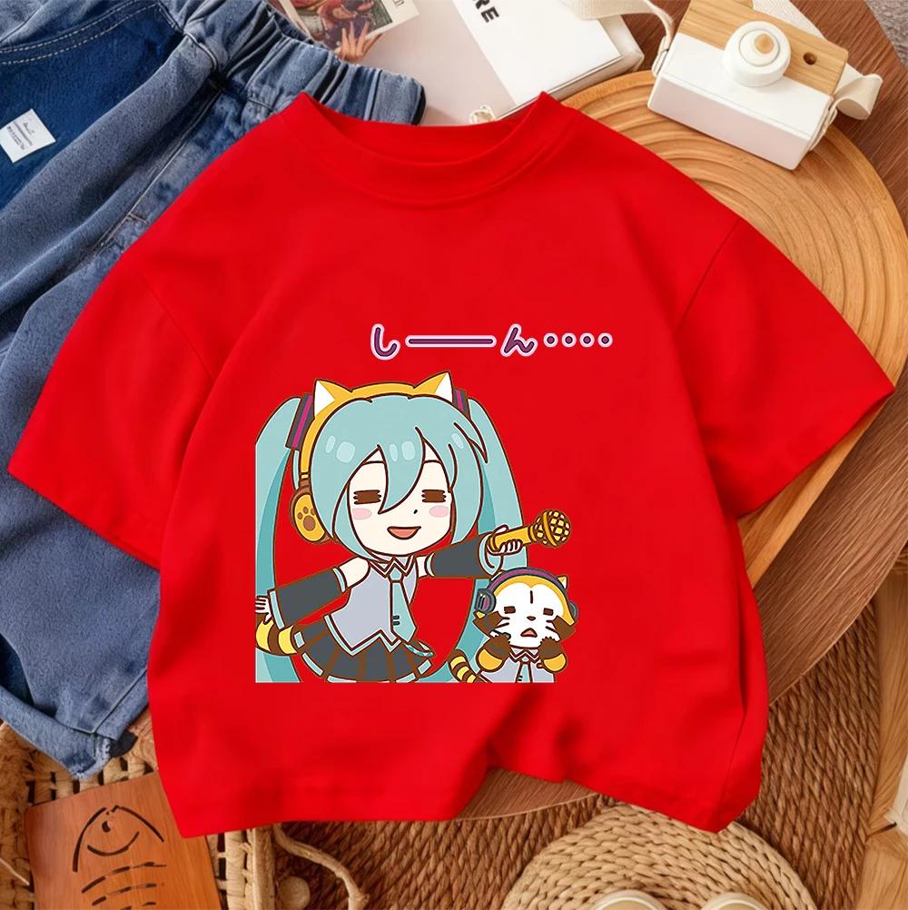Kids Casual Tee Hatsune Miku Popular Cartoon Print 2026 Summer Boys Girls Street Style Fashion Tops 3-14 Age