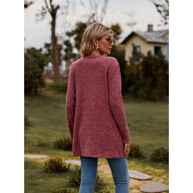 VEZFAA Giacche e cappotti a maniche lunghe con scollo a V, a tinta unita, casual, autunno e inverno, da donna