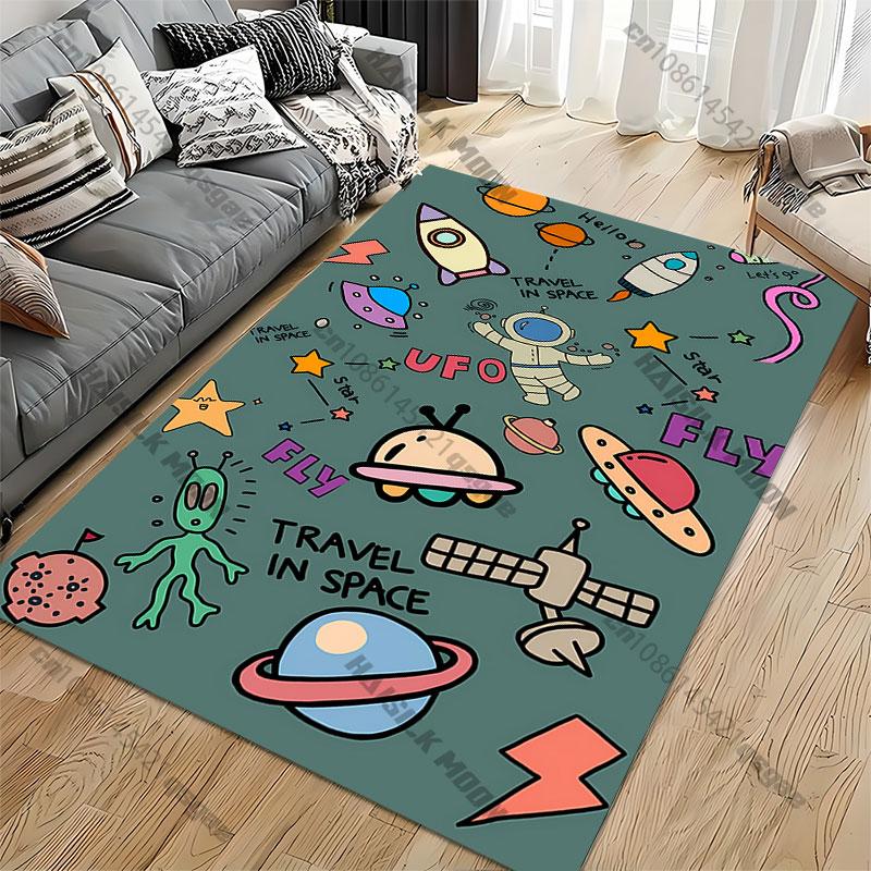 Space Exploration Travel and Aliens Carpet Yoga Living Room Room Decor Children's Crawling Mat Doormat Area Rug Games Mat