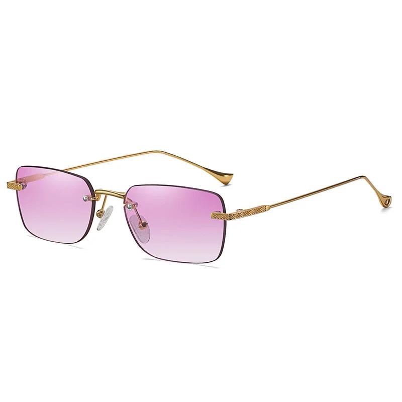 Fashion Rimless Small Rectangle Sunglasses Women Retro Clear Gradient Eyewear Men Colorful Square Sun Glasses Shades Uv400