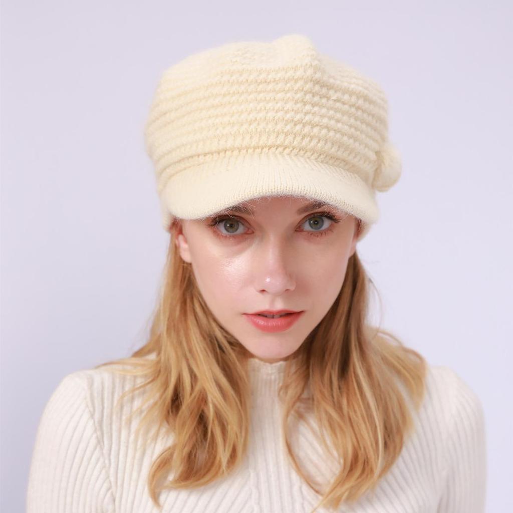 New Autumn and Winter Women's Peaked Cap Solid Color Knitted Hat Plus Velvet Warm Beret