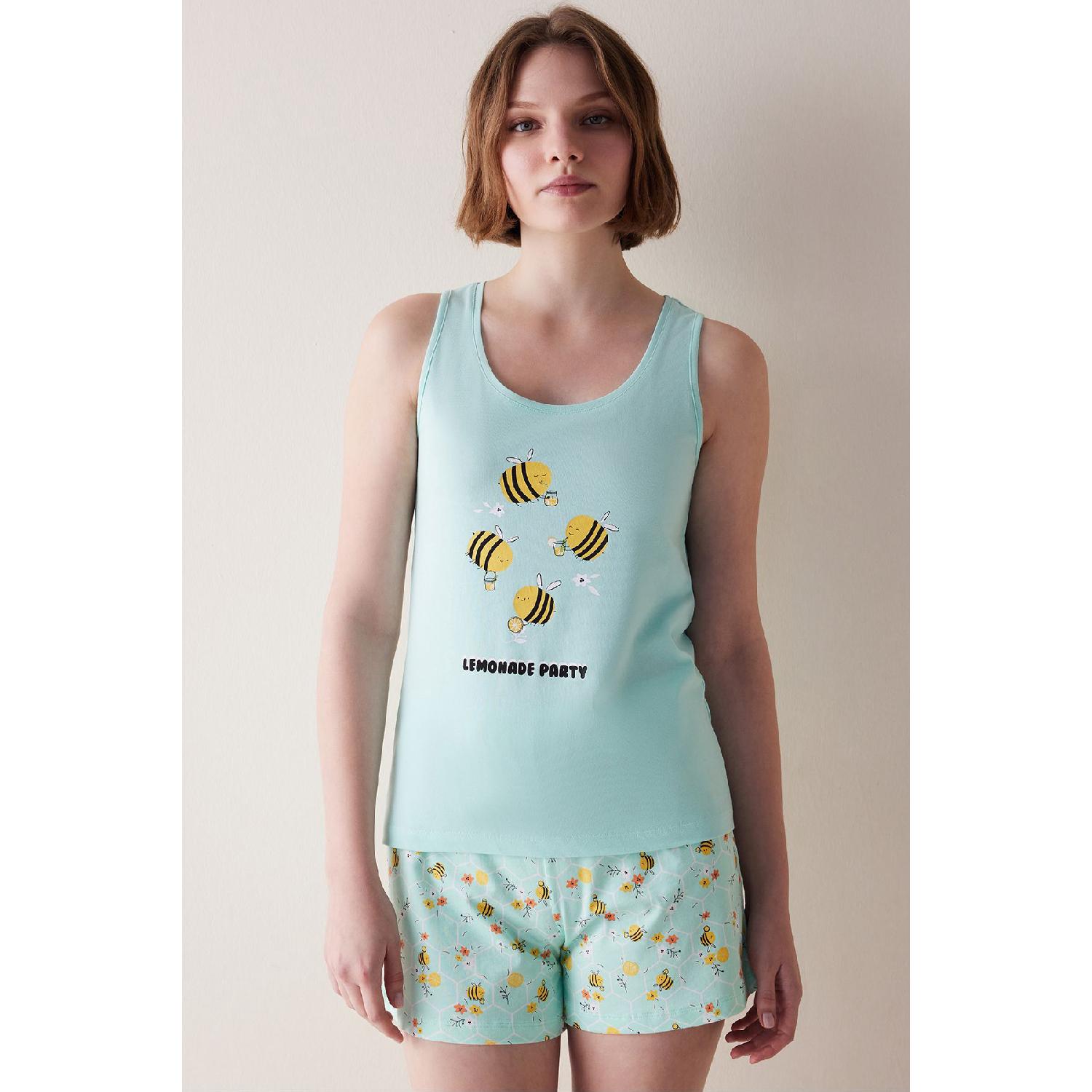 

Lemonade Party Pajama Set With Mint Shorts XS мятный
