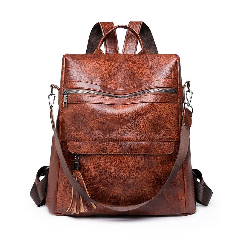 

Женский противоугонный мягкий кожаный рюкзак, однотонный дорожный рюкзак, школьный рюкзак коричневый