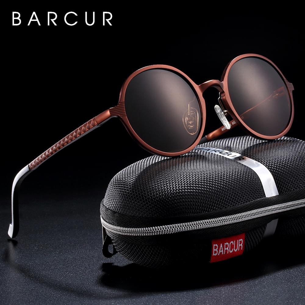 BARCUR Design Polarized Round Sunglasses For Men Hot Black Goggle Male Ultralight Retro Vintage Sun Glasses Women UV400 Eyewear