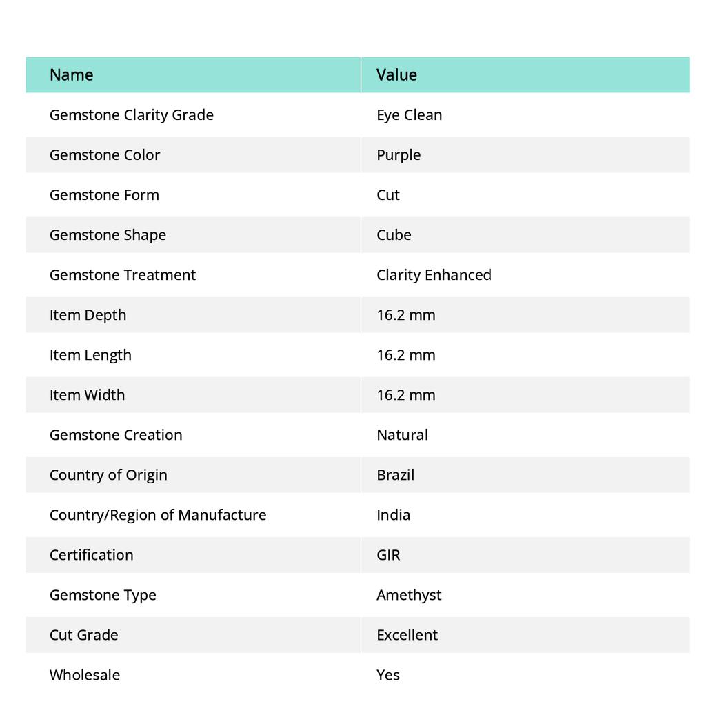 CERTIFIED Natural Purple Amethyst Cube Cut 37.45 Ct Loose Gemstone For Her