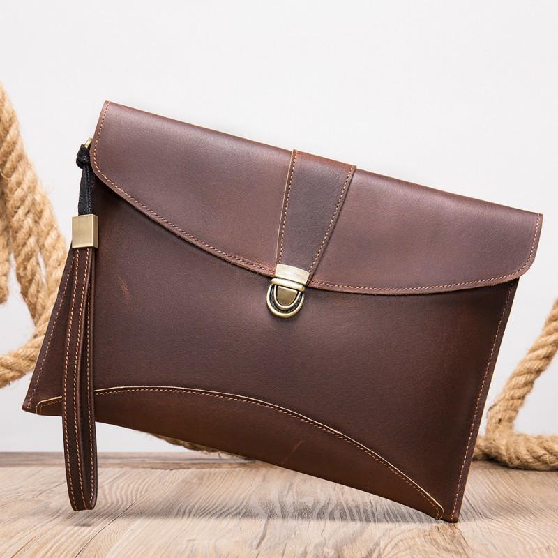 Real Cowhide Men s Handbag Genuine Leather Retro Top Layer Wrist Bag Trendy