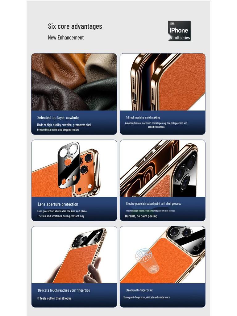 Luxury Electroplated Cowhide Protective Case for iPhone 17 Pro Max - Unisex, Soft Shell