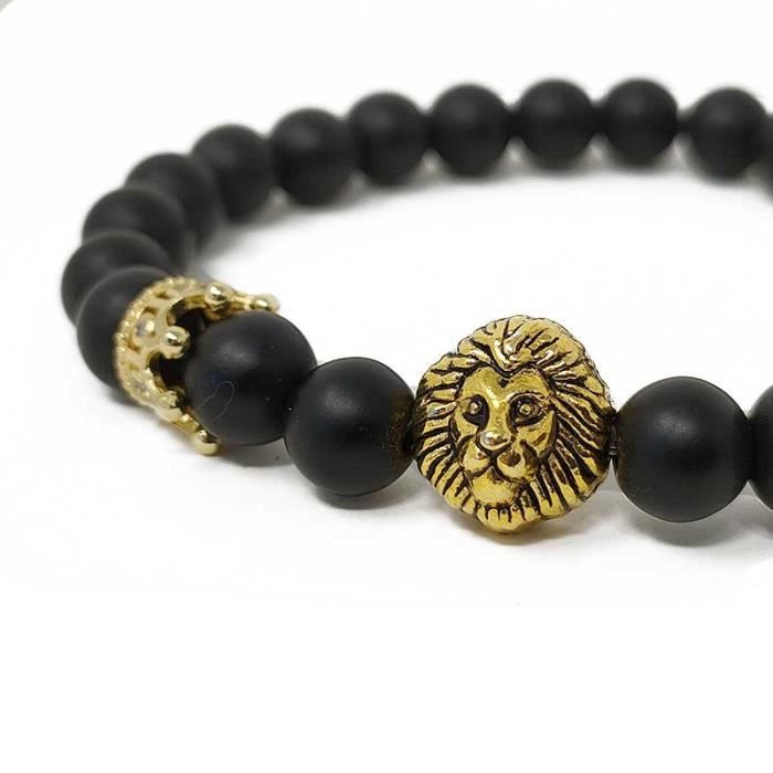 Bracelet - SHOP-STORY - KING BRACELET - Black Onyx - Lion Head - 8 Mm Beads