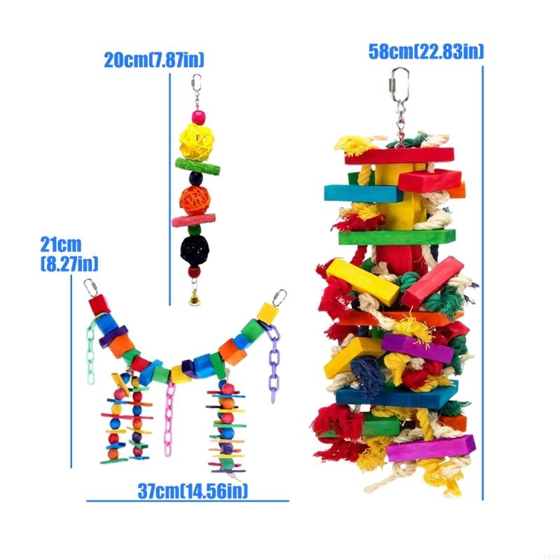 Colorful Natural Play Toy For Medium Large Birds Safe Chewing Bird Cage Hanging Activity Foraging Toy P9YB