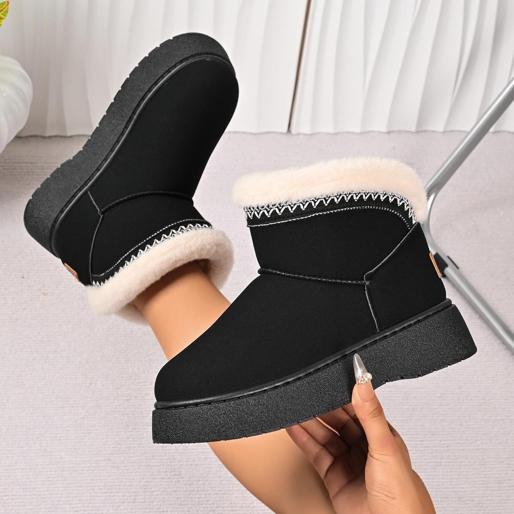 Fashion Casual Embroidery Furry Snow Boots Women 2025 Winter Soft Thick Bottom Fluffy Fur Ankle Boots Warm Plush Slip On Shoes for Woman