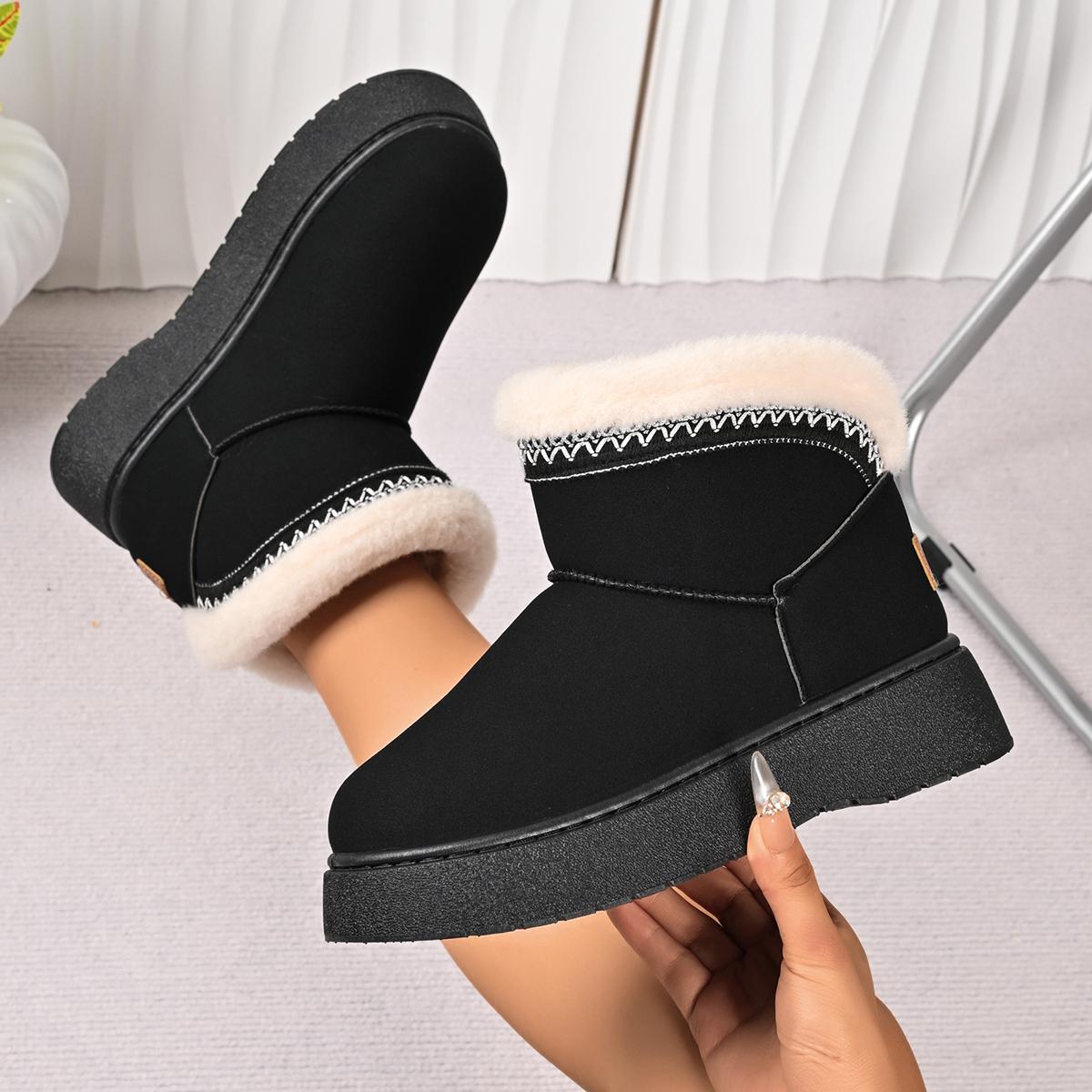 

Casual Embroidery Furry Snow Boots Women 2025 Winter Soft Thick Bottom Fluffy Fur Ankle Boots Warm Plush Slip On Shoes for Woman 42 чёрный