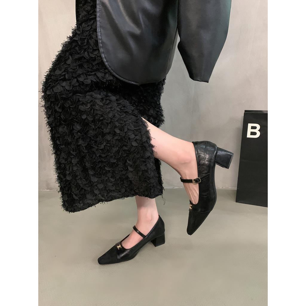 Retro Thick Heel Evening Mary Jane Shoes Small Fragrant Women's Shoes Autumn and Winter Single Shoes French Splicing Fairy Temperament High Heels