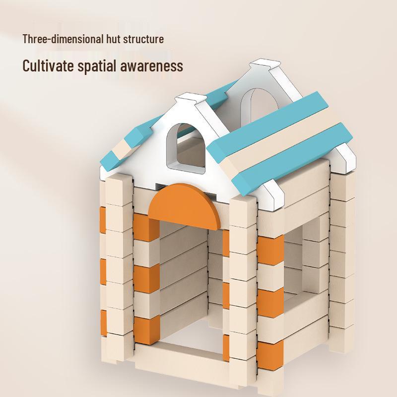 Children's Wooden Building Blocks - Mortise and Tenon Assembly, Large Particle House Toy