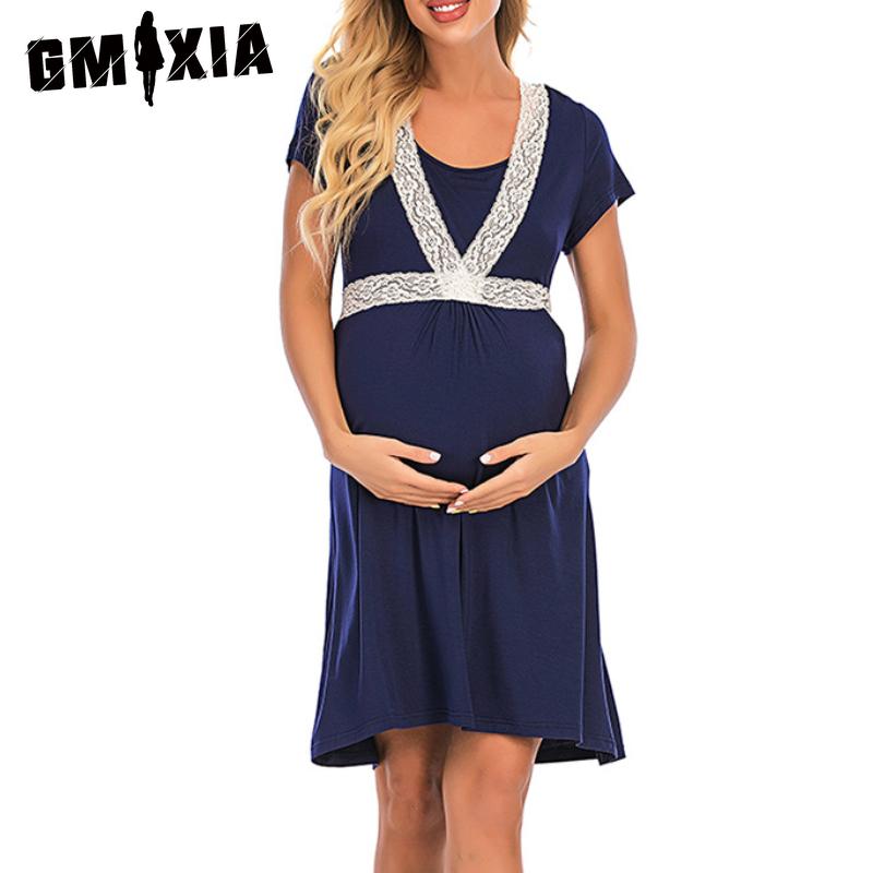 

GMXIA Кружевной халат для беременных и кормящих, домашняя одежда, ночная рубашка, повседневная удобная домашняя одежда L тёмно-синий