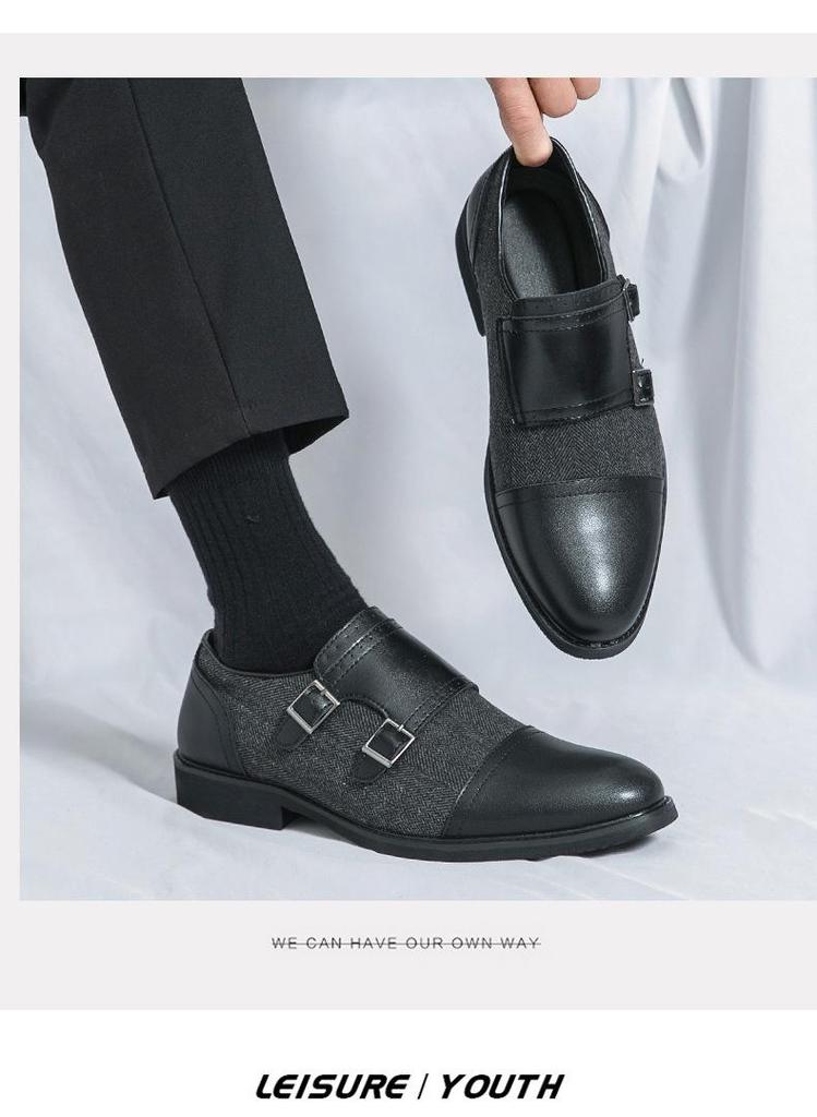 Men's Formal Leather Buckle Shoes - British Style, Pointed Toe, Large Sizes, Perfect for Office & Weddings