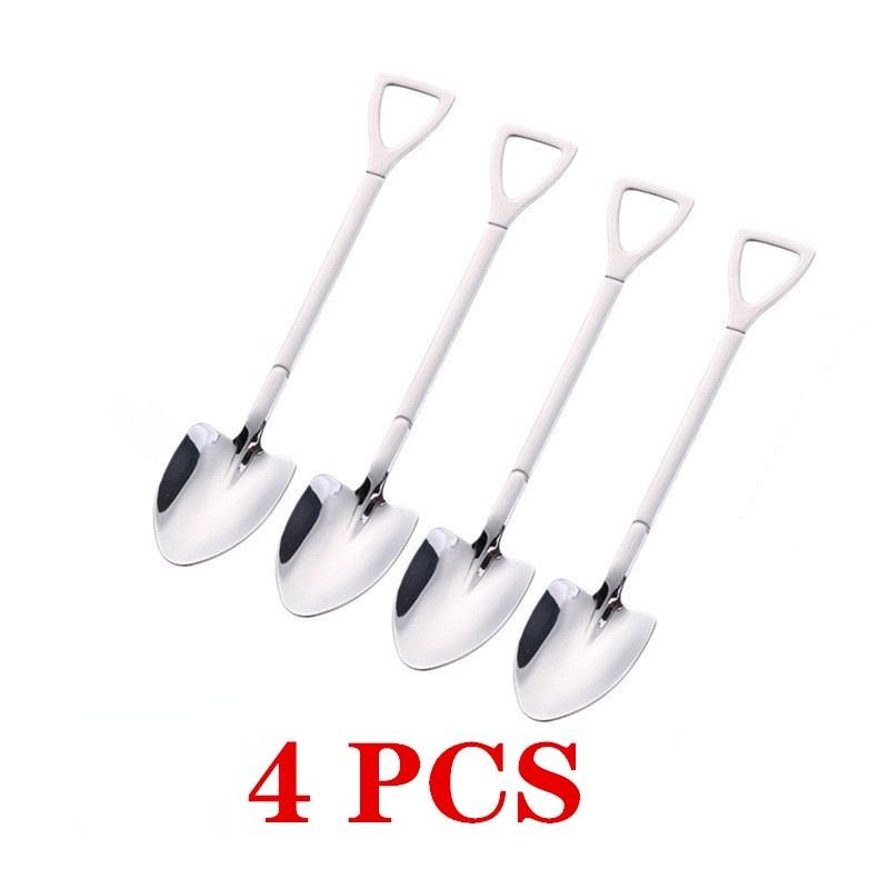 304 Stainless Steel Coffee Spoon Retro Shovel Ice Cream Tea Spoon Tableware 4pcs
