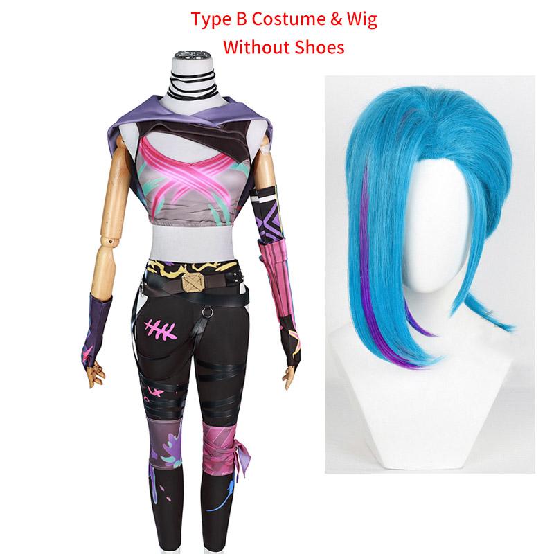 Arcane Jinx Cosplay Costume Wig Hair Anime Jinx Cosplay Shoes Boots For Girl Women Role Play Party Carnival Outfits