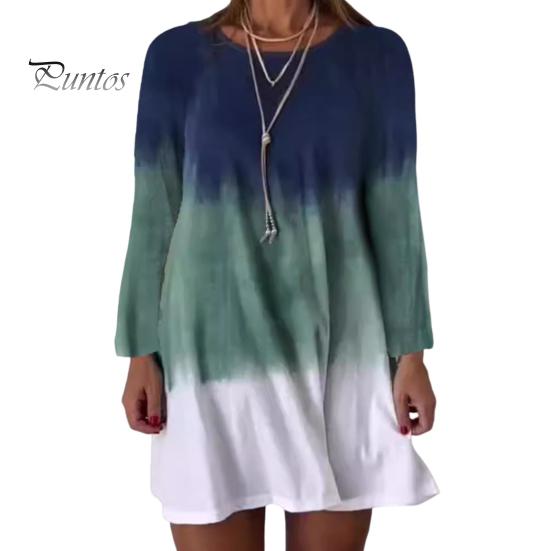 

Женское платье с длинным рукавом, цветное градиентное платье с принтом, свободный крой, круглый вырез, платье-пуловер для повседневных рабочих вечеринок S синий