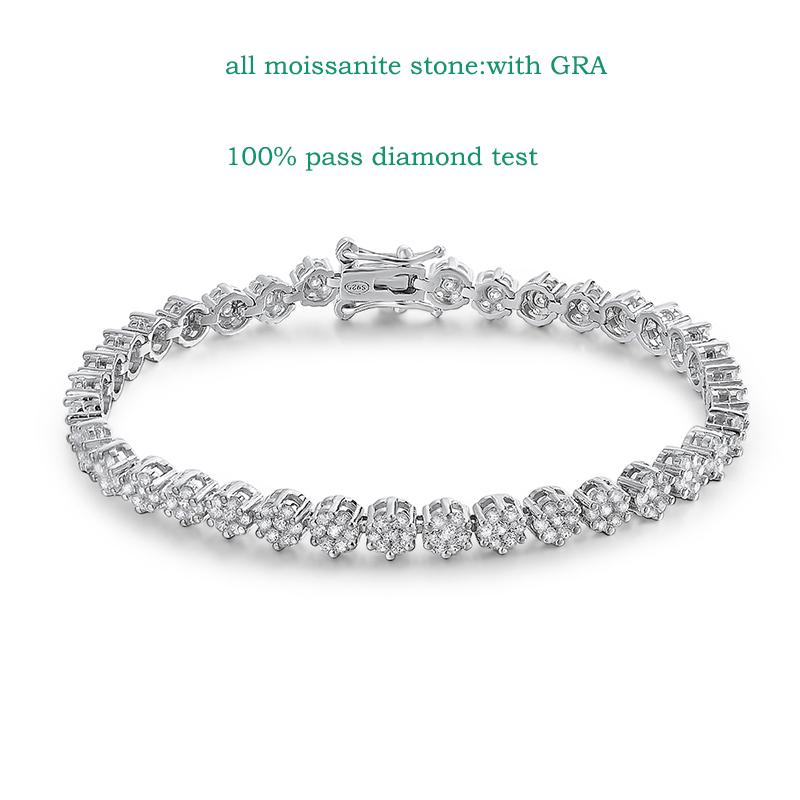 Smyoue Brilliant Cut Flower Moissanite Tennis Bracelet for Women 1.5mm Gem Full Diamond 925  Silver Plated 18K Jewelry