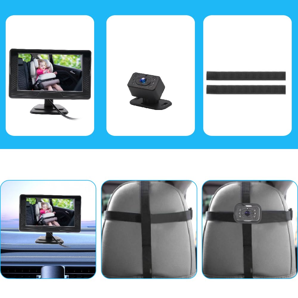 OBEST Car Baby Baby Wide Infrared Night Backseat Baby Seat Baby Check On Baby Without Turning Easy Baby Gift Monitor, Mirror, 360-Degree Rotation,