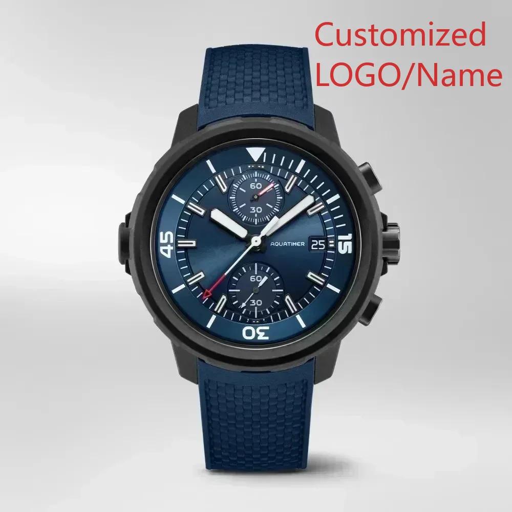 A11 Store Customized Watch   Aquatimer Special External Mens Quartz Chronograph Watch Rotating Bezel Blue Black Rubber  44mm