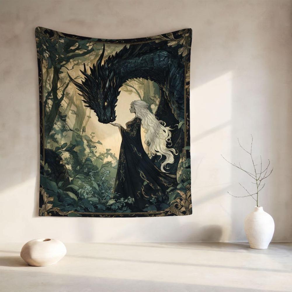 

Fantasy Dragon Princess Tapestry Single Sided 2D Print Soft Polyester Wall Tapestry Bedroom Living Room Dorm Decor Mystical Gift 74x94cm(29x37in)