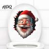 Holiday Themed Bathroom Stickers Funny Santa Toilet Sticker Christmas Lid Decal Self-Adhesive 3D Party Decorations Hole Waterproof PVC Wall Sticker