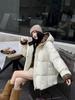 European Plus Size Women's Hooded Color Block Plaid Down Jacket - Warm, Thick, Loose Fit, Mid-Length.