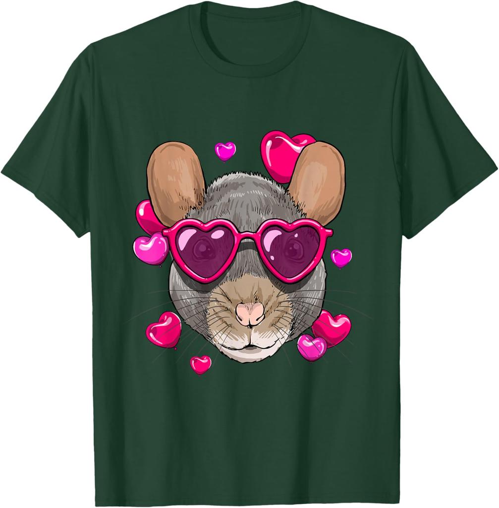 Valentine Chinchilla Rat Lover Heart Sunglasses Graphic Tee Cute Rodent Animal T-Shirt