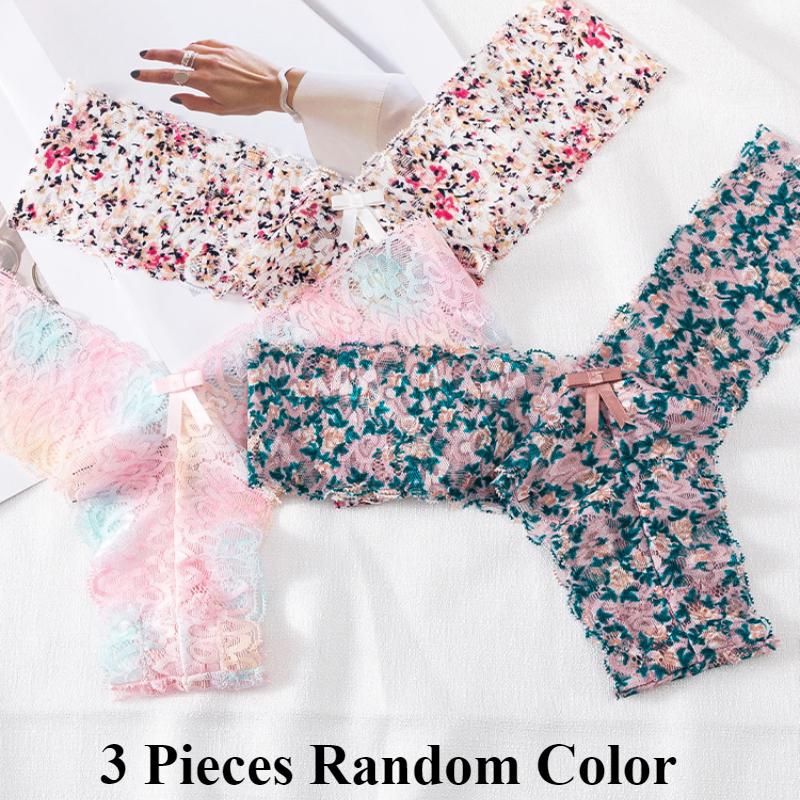 

3 шт./комплект женские трусики сексуальные принтованные стринги женские цветочные бесшовные прозрачные полые с низкой талией кружевное персиковое нижнее белье бедра M разноцветный